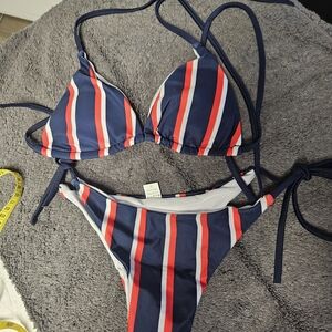 Striped Bikini Set with Red and Blue